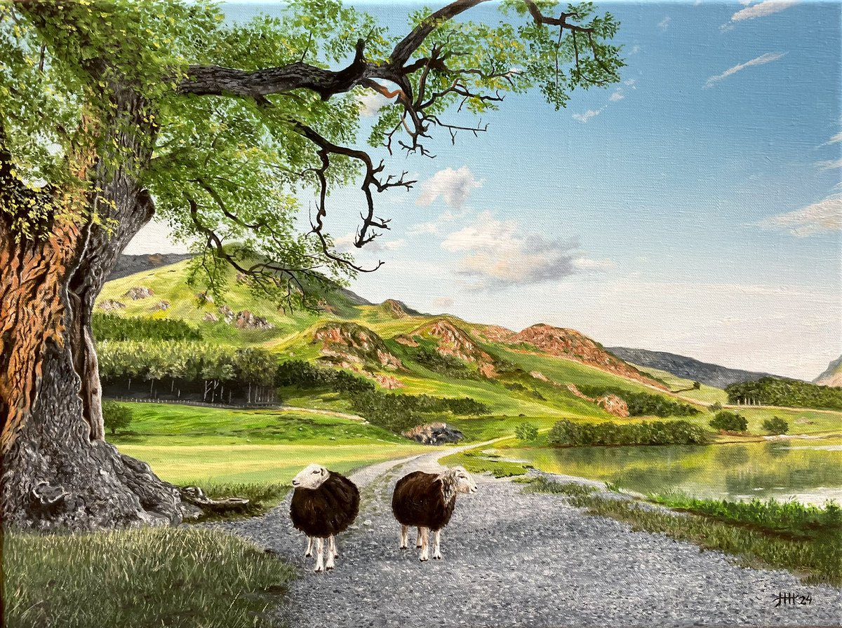 Painted on my holiday one year ago. An evening in Lake District 🎨 #LakeDistrict #England #sheep #oilpainting