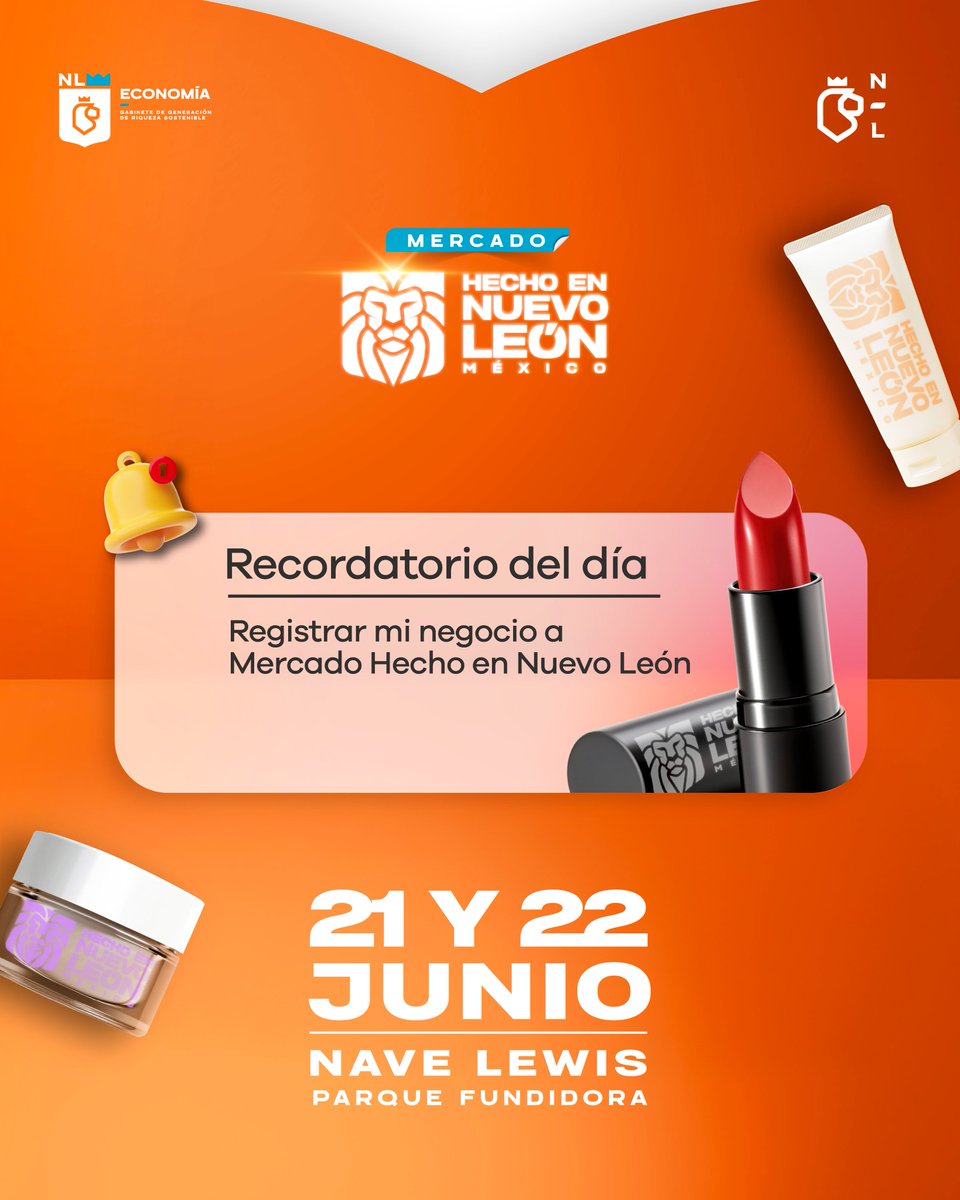 ¿Ya recibiste el recordatorio? 📲🗓
¡Apresúrate! Quedan pocos lugares. 🚨

No dejes pasar la oportunidad de ser parte del Mercado Hecho en Nuevo León, un espacio único para conectar con otros emprendedores, dar a conocer tu marca y llevar tu negocio al siguiente nivel. ✨📈