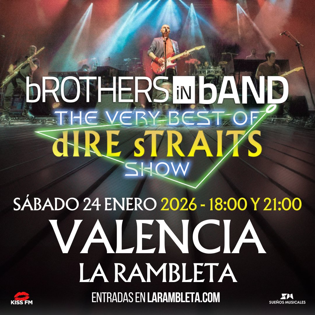 🔥 #VALENCIA
🎉 ABRIMOS SEGUNDA SESIÓN EN <a href="/La_Rambleta/">Rambleta</a> PARA LAS 18:00 POR ALTA DEMAND

🗓️ 24 enero 2026
⏰ 18:00h + 21:00h
🎟️ larambleta.com

Un concierto NO es suficiente!

#brothersinband #direstraitstribute #direstraits #markknopfler #europeantour 

❤️ <a href="/DireStraits77/">Dire Straits 🎸</a>