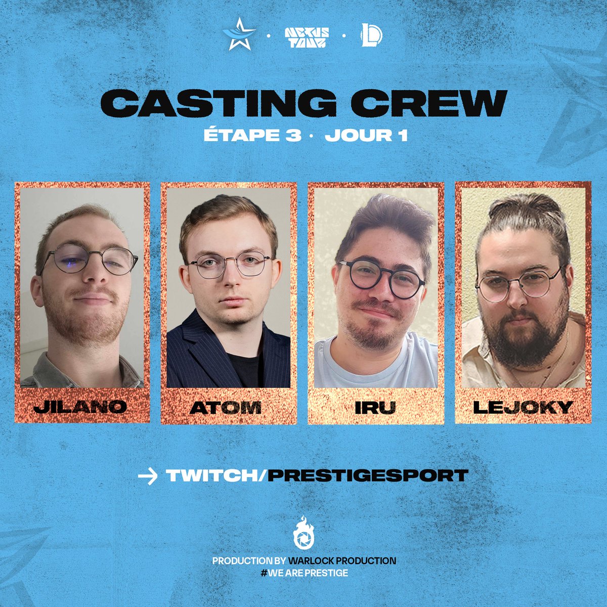 PGE_Esport's tweet image. Notre équipe de choc de casters  est de retour pour cette étape 3 du #NexusTour ! 
Ils vont à nouveau donner leur voix et leur énergie pour vous faire vibrer lors de ce weekend, alors ne ratez pas ça ! 👊

RDV demain à 13h ! 

#PGE #WeArePrestige #LeagueOfLegends