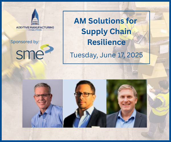 The AM Coalition Virtual Forum:
 
"AM Solutions for Supply Chain Resilience"

Sponsored by SME

RSVP: addmfgcoalition.org/events

June 17 at 3:00 pm EDT

Live Zoom Forum

<a href="/AdditiveManufa4/">Additive Manufacturing Coalition</a> #sme #additivemanufacturing #3dprinting #supplychain <a href="/3DGence/">3DGence</a>  <a href="/GeneralAtomics/">General Atomics</a>  @renishawplc