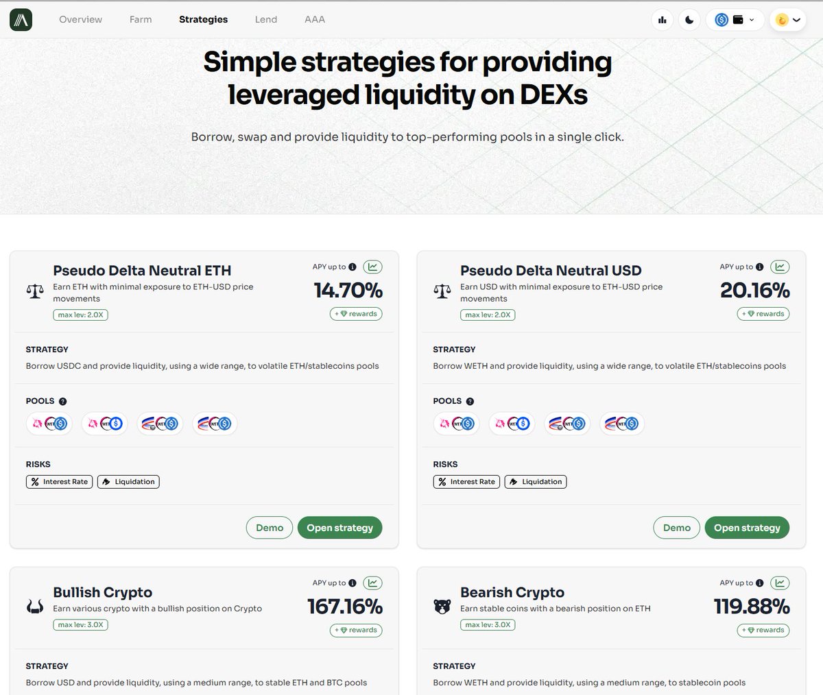 I'm talking about $AAA - <a href="/ArcadiaFi/">Arcadia Finance</a> - only $6m MCap

LP'ers dream protocol. 

1) Leverage on LP positions
2) Auto rebalancing
3) Single-asset position creation
4) Prebuilt strategies

The app is incredibly smooth &amp; easy to use. Genuinely adds a ton of value.

Very undervalued.