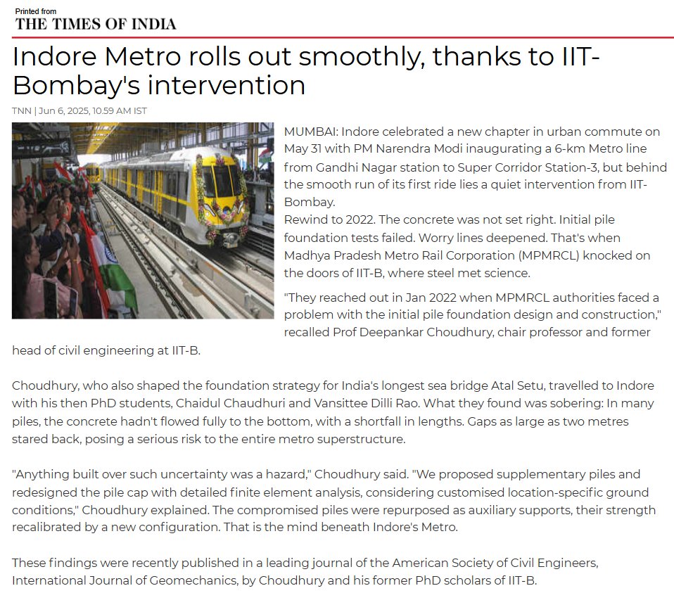 Deepankar Choudhury@IITB (@dc_iitb) on Twitter photo Thanks to <a href="/timesofindia/">The Times Of India</a> for covering our technical work done for Indore Metro Railway Foundation system at our GEE lab of <a href="/iitbombay/">IIT Bombay</a>
News link: timesofindia.indiatimes.com/city/mumbai/inтАж Thanks to <a href="/timesofindia/">The Times Of India</a> for covering our technical work done for Indore Metro Railway Foundation system at our GEE lab of <a href="/iitbombay/">IIT Bombay</a>
News link: timesofindia.indiatimes.com/city/mumbai/inтАж