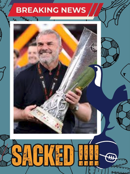 The6ixyardlinepodcast (@the6ixyardline) on Twitter photo 💥 BREAKING: —Ange Postecoglou SACKED by <a href="/SpursOfficial/">Tottenham Hotspur</a>
Tottenham Hotspur today announced the dismissal of Ange Postecoglou—despite his achievement of ending the club’s 41-year wait for European silverware with a historic Europa League triumph 💥 BREAKING: —Ange Postecoglou SACKED by <a href="/SpursOfficial/">Tottenham Hotspur</a>
Tottenham Hotspur today announced the dismissal of Ange Postecoglou—despite his achievement of ending the club’s 41-year wait for European silverware with a historic Europa League triumph