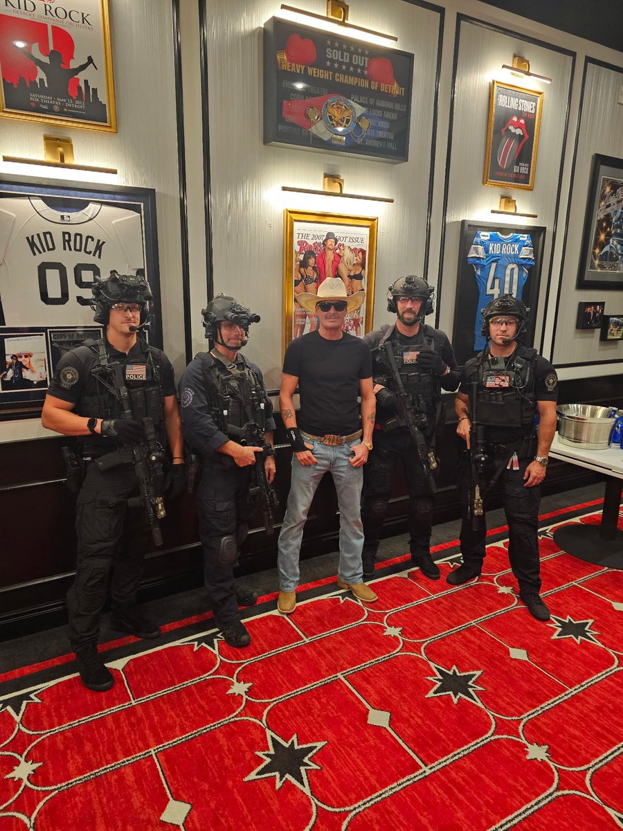 KidRock's tweet photo. 🇺🇸 BIG THANK YOU to our Vice President @JDVance for stopping by @DetroitCowboyTN yesterday to film with @TheoVon. Two American originals. Doesn’t get more badass than that! 

Also a huge shoutout to the one and only @TedNugent for rollin’ through and cranking up the freedom. And hats off to @John for making this whole thing happen. Legend.

To all our neighbors and local businesses in Capitol View THANK YOU for bearing with the extra security, traffic, and energy that comes with hosting the Vice President of the United States. I know it shakes things up a bit. Just know my mission isn’t just to fire up @DetroitCowboyTN - it’s to help boost every business in this part of town. We rise together. 

Let’s light up Capitol View like never before. 🍽️🇺🇸🔥

@thispastweeknd @happydad