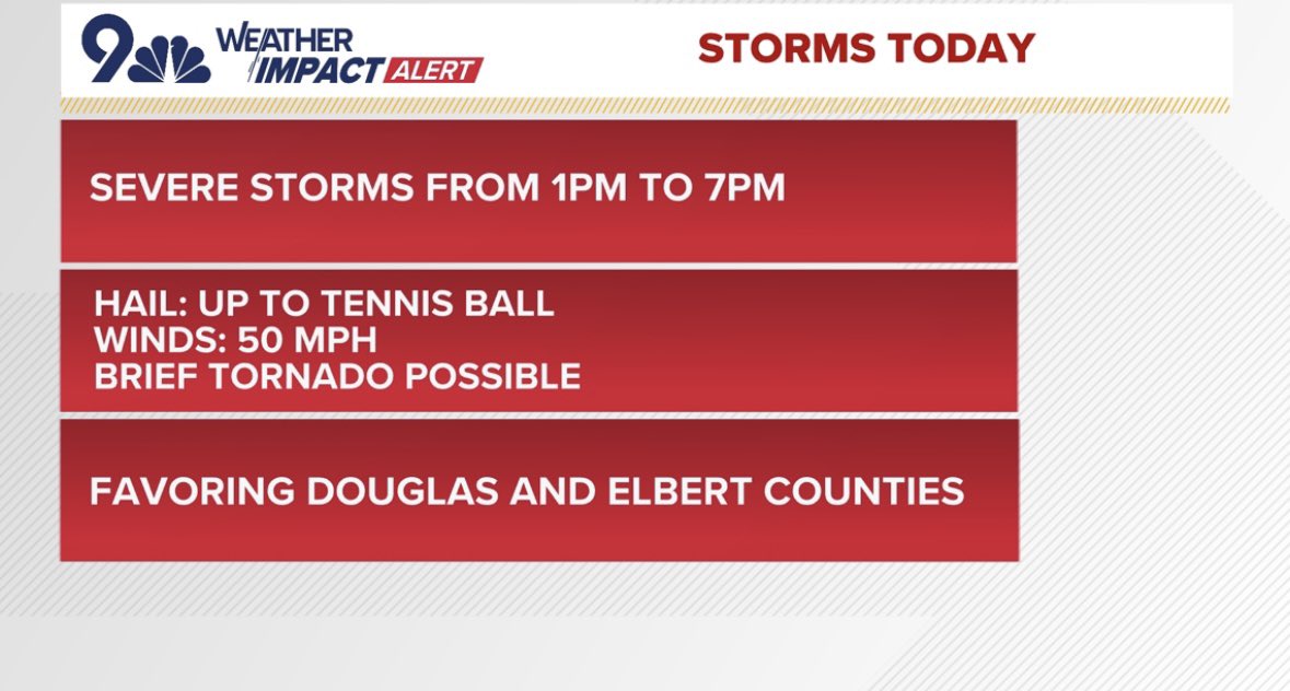 Severe storms forecast for eastern Colorado. Tornadoes southeast. Large hail threat for the metro. The biggest risk between 1 and 7pm.