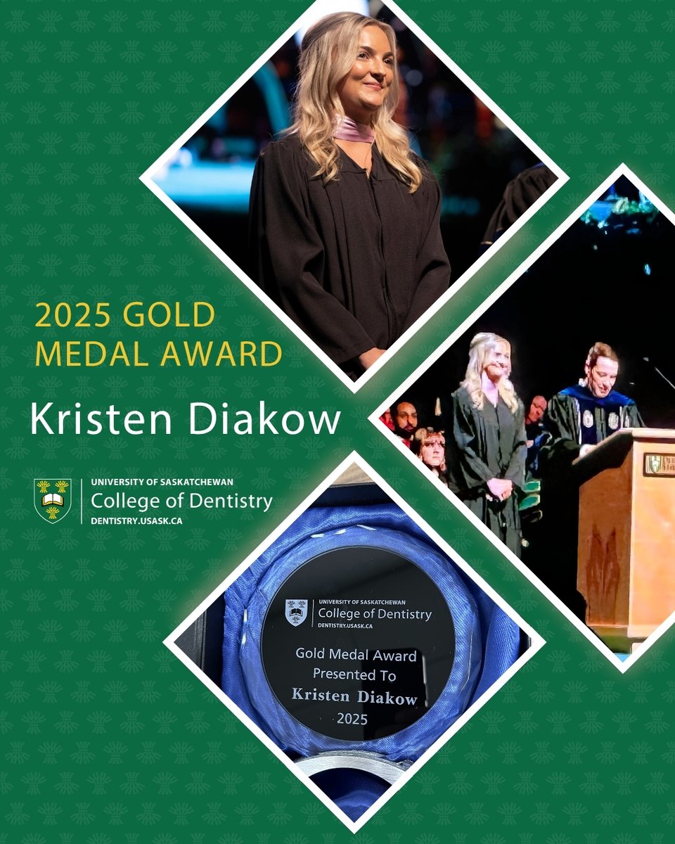 🎓 Highlight Moment from 2025 Convocation! 🎓
The 2025 Gold Medal Award!
👏 Congratulations to Kristen Diakow for earning this incredible honor! Her commitment, excellence, and dedication throughout her studies have truly set her apart.

#USaskDentistry #Convocation2025