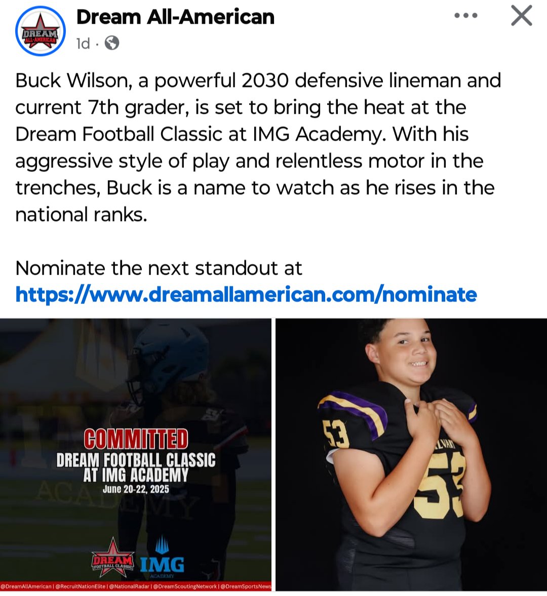 Buck Wilson (@21buckwilson) on Twitter photo @dreamallamerican thank you for the opportunity to sharpen my skills and showcase this summer at Dream Football Classic. I look forward to playing on the turf <a href="/IMGAcademy/">IMG Academy</a> . Thank you <a href="/thecam78/">Coach Cameron Brown</a> for your time and commitment training me to improve on and off of the field. @dreamallamerican thank you for the opportunity to sharpen my skills and showcase this summer at Dream Football Classic. I look forward to playing on the turf <a href="/IMGAcademy/">IMG Academy</a> . Thank you <a href="/thecam78/">Coach Cameron Brown</a> for your time and commitment training me to improve on and off of the field.