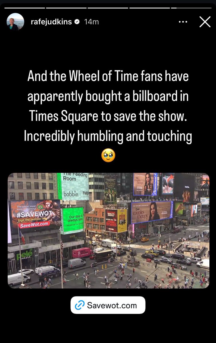 Rafe acknowledged the billboard and linked the savewot.com campaign site! I don’t think he would do that if he thought there was no hope.

#SaveWOT #TheWheelOfTime
