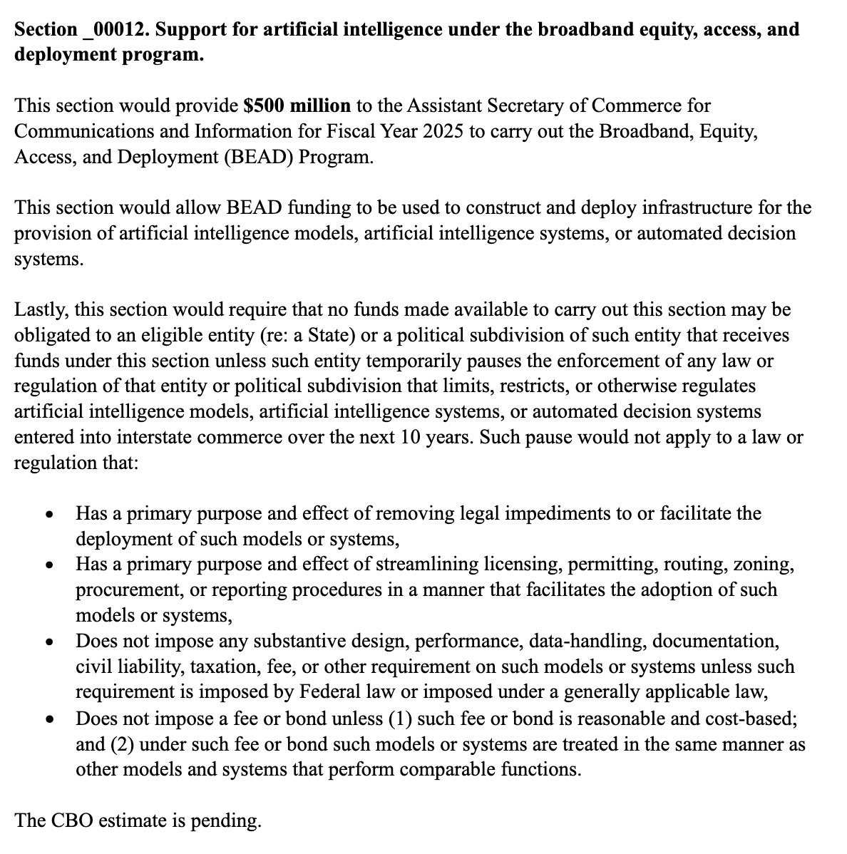 Wild. Big Tech snuck language into BBB that holds American jobs hostage in exchange for a Get Out of Jail free card for any harms their AI technologies cause.