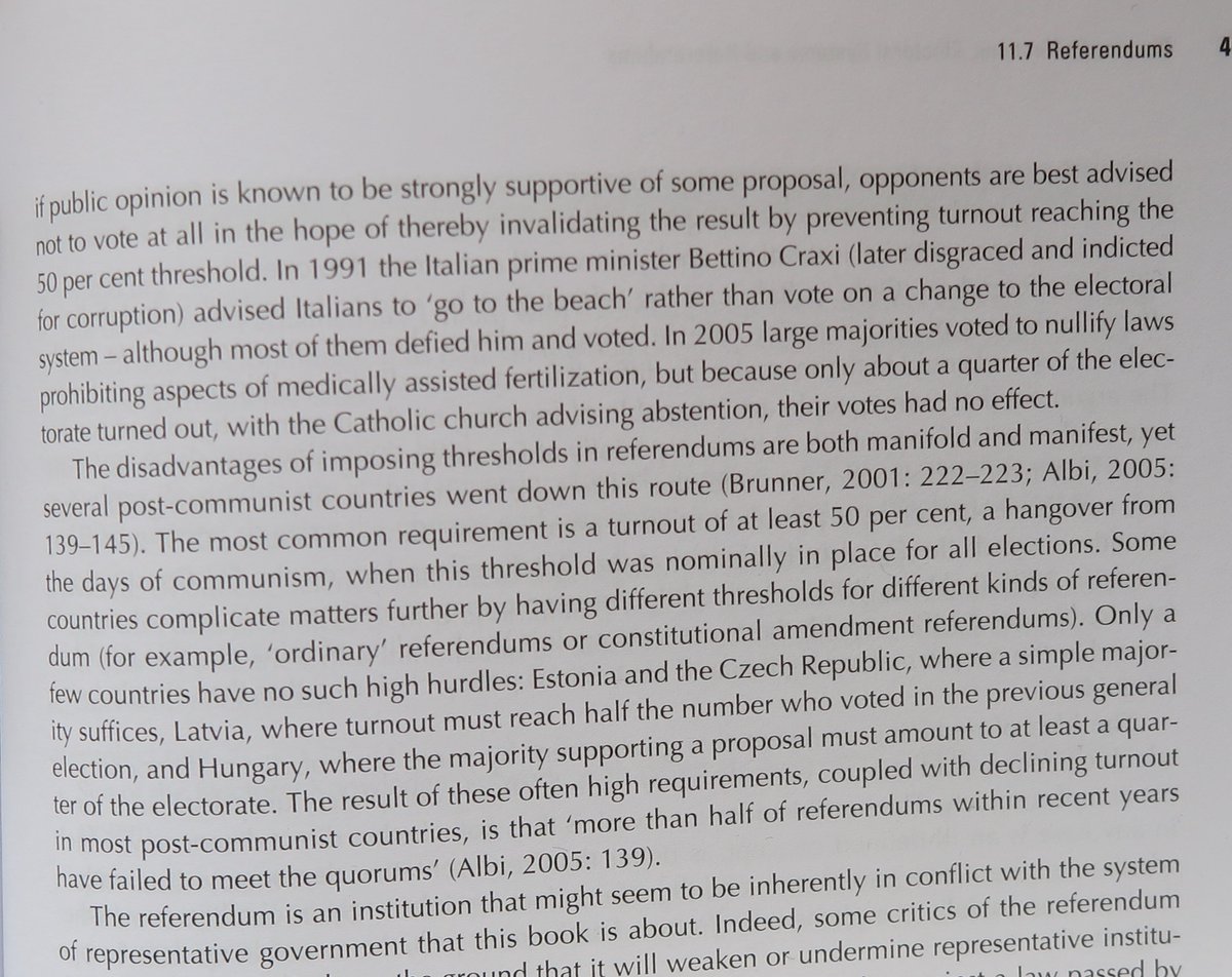 Yes, turnout requirements lack any logic. If (as % of electorate) Yes wins 26–25, proposal is passed; if 49–0, it fails. Opponents better advised to abstain than to vote No to a popular proposal, and Salvini has urged his supporters to 'go to the beach' just as Craxi did in 1991.