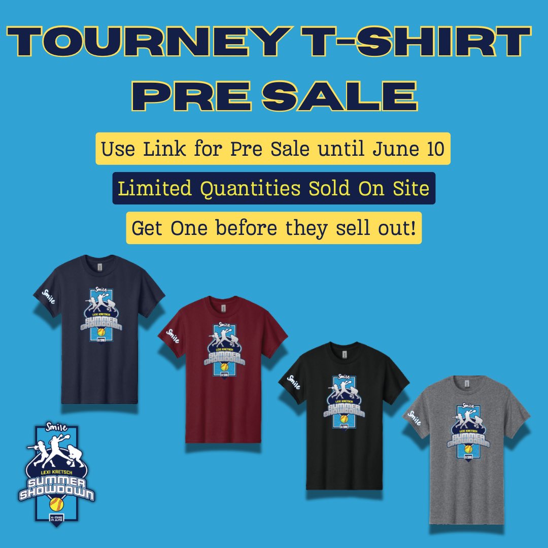 Get your Lexi Tourney Shirt while you can! Click on the Link for Pre Sale orders by June 10 or take the chance on the limited quantities being sold on site during the weekend.

minnesotavortex.leagueapps.com/events/4635559…

#smileforlexi