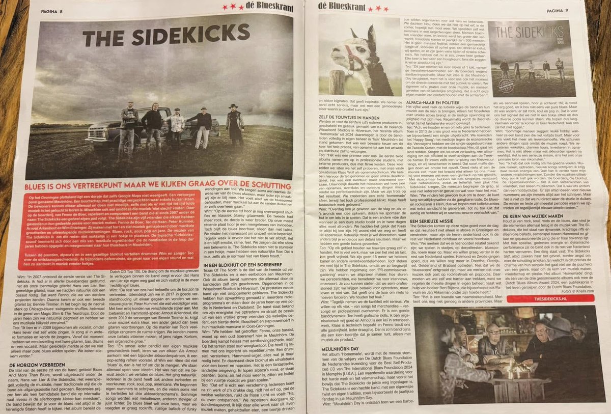 BluesindeSchuur. zaterdag 20 september  een middag lekkere blues in de Paardenschuur met  the Sidekicks uit Oost-Groningen.  Hun nieuwe 💿 ‘Home Made’ werd onlangs bekroond met de Award Best Dutch Blues-CD 2024. Entree €10,-  Tickets via bluesinwijk.nl