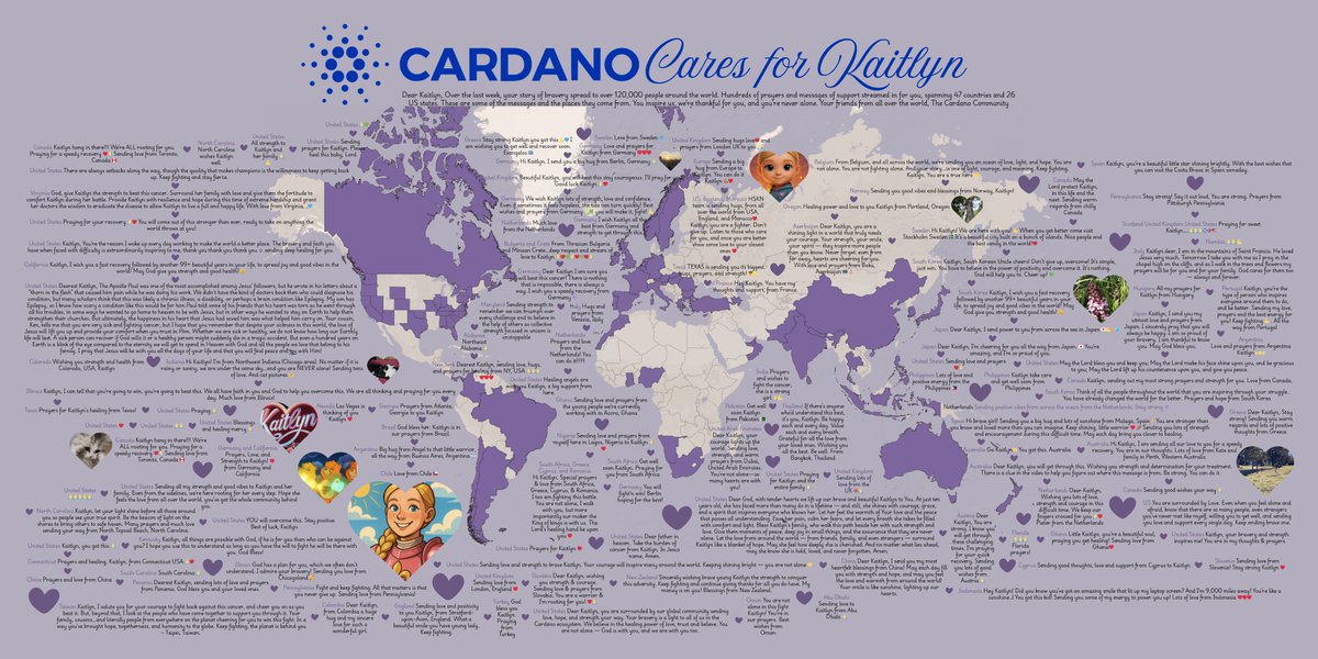 Kaitlyn and her parents received this 3’x6’ banner from the Cardano Community yesterday. They were moved by your love and support as they prepared for Kaitlyn’s brain surgery today. Thanks to everyone who contributed 🙏

In the rush to deliver it, I likely missed many of your