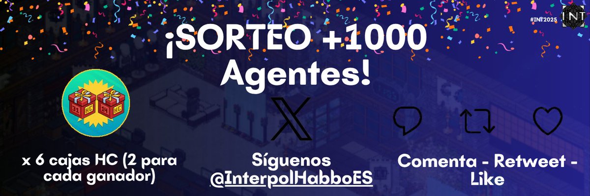 🚨¡SORTEO: INTERPOL LLEGA 1K MIEMBROS! 🚨

¡Gracias a todos por ser parte de esta gran agencia! Para celebrarlo:

🎁6 Cajas HC (3 GANADORES — 2 cajas cada uno) 
 🔍¿Cómo participar? 

✅ Síguenos 
❤️ Dale like a este tweet 
🔁 Haz RT  
🗓️ Sorteo : Domingo 15/Junio/2025

#habboes