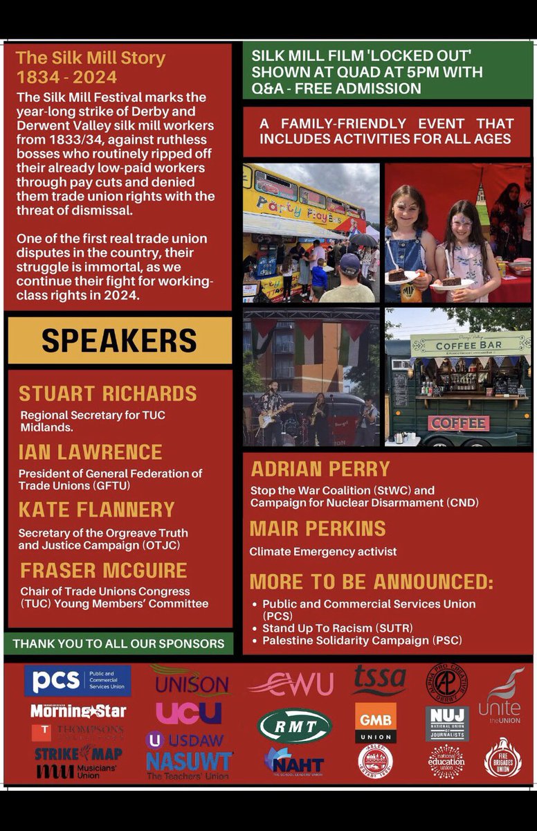 Looking forward to being in #Derby on Sat 7th June. Great to have been invited to speak at the #DerbySilkMillFestival marking the year-long strike of Derby &amp; Derwent Valley silk mill workers from 1833/34, against ruthless bosses #TradeUnions