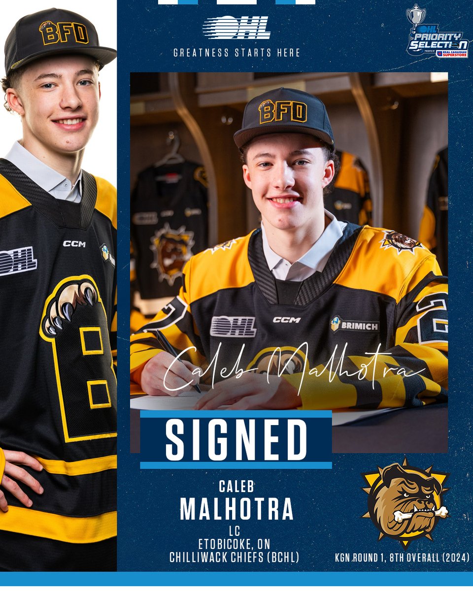 Ontario Hockey League (@ohlhockey) on Twitter photo The <a href="/BulldogsOHL/">Brantford Bulldogs</a> have signed second generation talent Caleb Malhotra to an #OHL Scholarship and Development Agreement. First round 2024 #OHLDraft pick spent 2024-25 with the BCHL's Chilliwack Chiefs.
DETAILS βοΈ: tinyurl.com/5n8thkcn The <a href="/BulldogsOHL/">Brantford Bulldogs</a> have signed second generation talent Caleb Malhotra to an #OHL Scholarship and Development Agreement. First round 2024 #OHLDraft pick spent 2024-25 with the BCHL's Chilliwack Chiefs.
DETAILS βοΈ: tinyurl.com/5n8thkcn