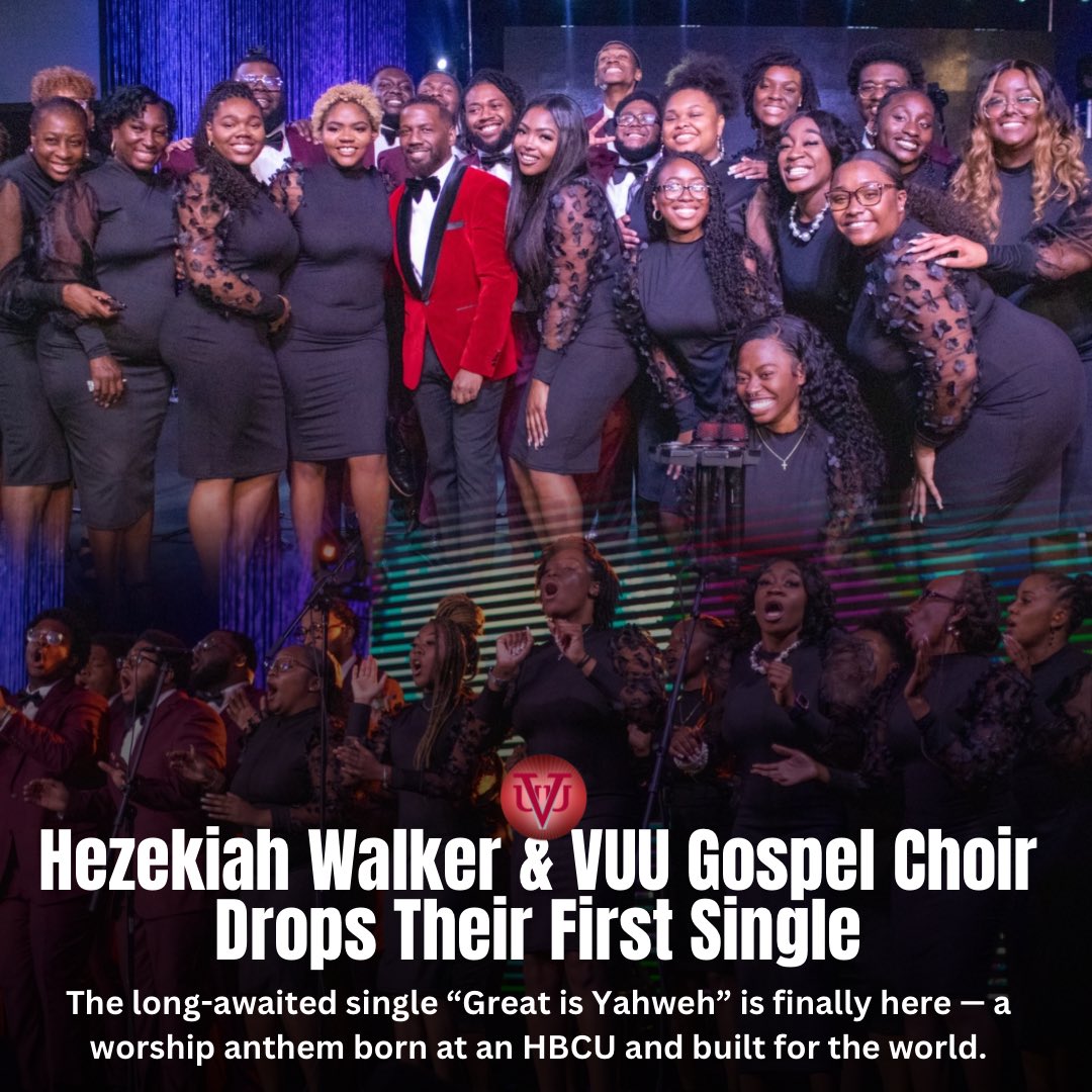 VAUnion1865's tweet image. It’s here! 🔥 Hezekiah Walker & The VUU Gospel Choir’s debut single “Great is Yahweh” is now streaming everywhere — Spotify, Apple Music, Pandora & more. 🎧
Faith. Power. Praise. 🙌🏽
Stream now ⬇️ & link in bio VUUGospelChoir.lnk.to/GreatIsYahweh
#GreatIsYahweh #VUUgospel #HBCUPraise #VUU