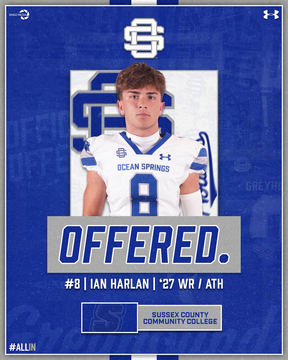 Ocean Springs Football (@oceanspringsfb) on Twitter photo Offer Alert 🚨: ‘27 WR/ATH Ian Harlan picked up an offer from <a href="/Sussexfootball5/">Sussex Football</a> this week! #ALLiN Offer Alert 🚨: ‘27 WR/ATH Ian Harlan picked up an offer from <a href="/Sussexfootball5/">Sussex Football</a> this week! #ALLiN