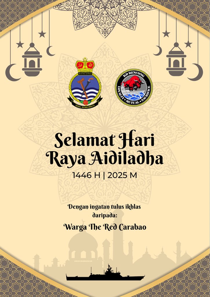 Kami seluruh warga KD RENCONG mengucapkan Selamat Hari Raya Aidiladha. 

"Semoga setiap pengorbanan kita di muka bumi ini demi sesuatu kebaikan akan mendapat redha Allah S.W.T. "

#LMS114
#Aidiladha