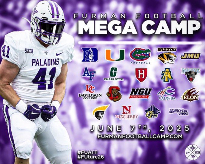 Messiah Dela Jackson QB 2026 (@7messiahjackson) on Twitter photo I will be at Furman Mega Camp tomorrow!
<a href="/TerryUrsin/">Terry Ursin</a> <a href="/CoachQSuber/">Quinn Suber</a> <a href="/Coach_Thakkar/">Saj Thakkar</a> <a href="/CoachMcRae21/">Tony Mcrae</a> <a href="/CoachStephenO/">Stephen Oglesby</a> <a href="/SFBruinFootball/">South Florence Football</a> I will be at Furman Mega Camp tomorrow!
<a href="/TerryUrsin/">Terry Ursin</a> <a href="/CoachQSuber/">Quinn Suber</a> <a href="/Coach_Thakkar/">Saj Thakkar</a> <a href="/CoachMcRae21/">Tony Mcrae</a> <a href="/CoachStephenO/">Stephen Oglesby</a> <a href="/SFBruinFootball/">South Florence Football</a>