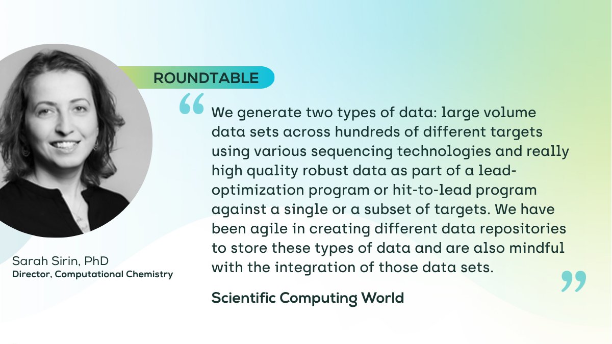 Sarah Sirin, Director &amp; Head of Computational Chemistry, participated in Scientific Computing World’s roundtable on the data impact of working with emerging modalities, like RNA therapeutics and protein degraders.
Learn more: bit.ly/3ZmPmbg