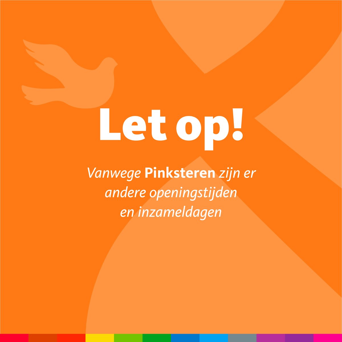 Wordt jouw afval normaal op maandag opgehaald? Dan komen we morgen bij je langs. Zet jouw container of zak voor 7.30u aan straat. Onze klantenservice is bereikbaar tussen 9.00-15.00u. Tijdens Pinksteren zijn onze locaties + de afvalbrengpunten gesloten.