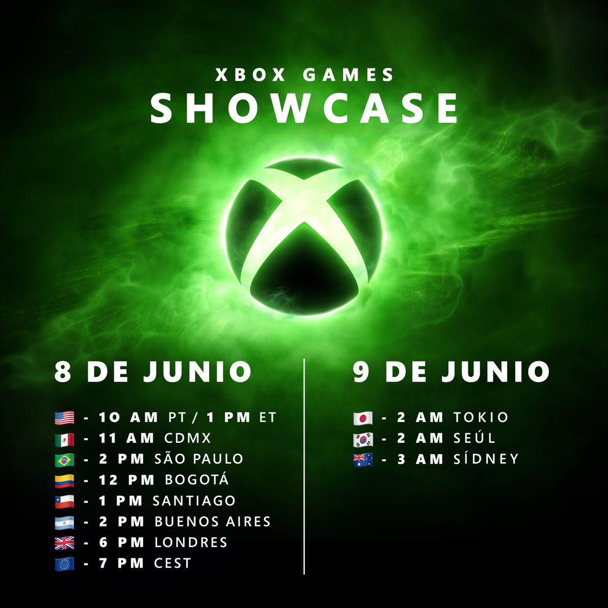 XBOXChile's tweet photo. ¡Horarios! ¡Lleven sus horarios!

Aquí te decimos a qué hora comienza el show este 8 de junio ⬇️ | #XboxShowcase #TheOuterWorlds2 https://t.co/vKQK2nb8DW