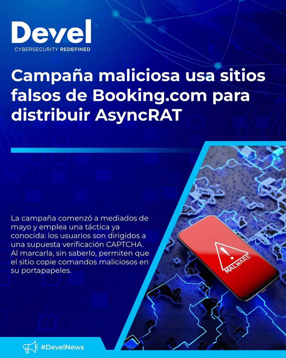 develsecurity's tweet image. #CybersecurityNEWS🔴👨💻👾 Campaña maliciosa usa sitios falsos de Booking.com para distribuir AsyncRAT
Ver más: bit.ly/4jDiFh1
#ciberseguridad #cybersecurityawareness #DevelNews #DevelGroup