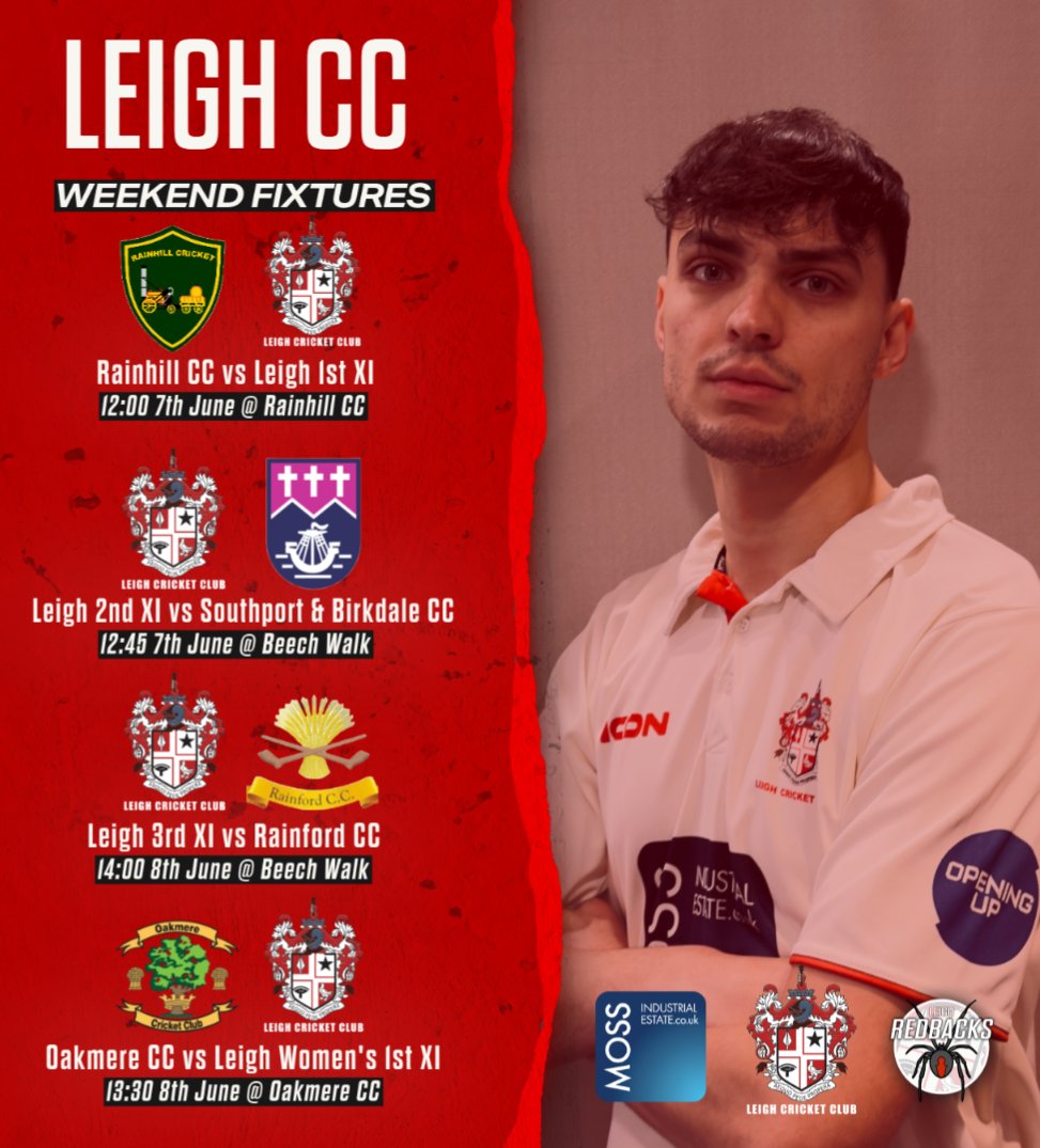 Plenty of games to watch this weekend! 🏏
Check out our fixture list. 👊

🔴🕷️ #LeighCC