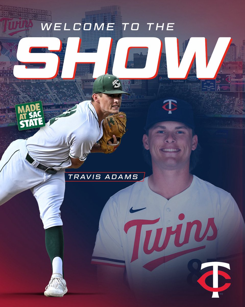 𝘽𝙄𝙂 𝙇𝙀𝘼𝙂𝙐𝙀𝙍
Welcome to “The Show” Travis! 

With his first pitch for the <a href="/Twins/">Minnesota Twins</a>, Adams will become the 5th Hornet to appear in an <a href="/MLB/">MLB</a> game this year &amp; the 10th overall! #StingersUp #HornetsInThePros #MadeatSacState