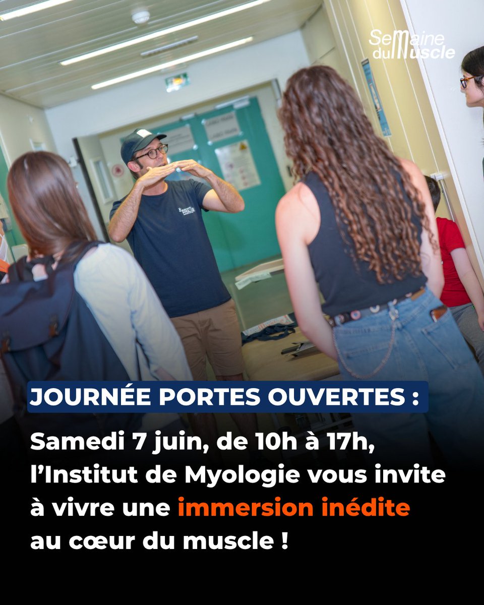 Semaine du Muscle (@semainedumuscle) on Twitter photo 📆 Samedi 7 juin, de 10h à 17h, l'<a href="/Inst_Myologie/">Institut de Myologie</a> vous invite à vivre une immersion inédite au cœur du muscle
💪 Rencontrez nos experts scientifiques, médecins et chercheurs, et explorez le muscle dans toutes ses dimensions
Retrouvez le programme ici 👉 lemuscle.fr/programme-2025/ 📆 Samedi 7 juin, de 10h à 17h, l'<a href="/Inst_Myologie/">Institut de Myologie</a> vous invite à vivre une immersion inédite au cœur du muscle
💪 Rencontrez nos experts scientifiques, médecins et chercheurs, et explorez le muscle dans toutes ses dimensions
Retrouvez le programme ici 👉 lemuscle.fr/programme-2025/