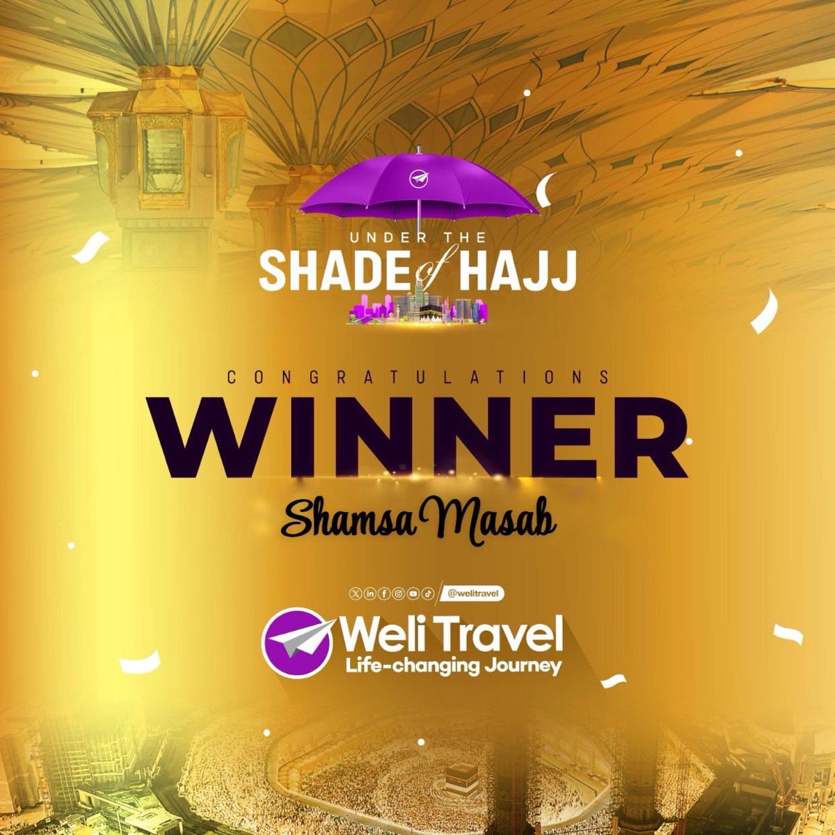 welitravel's tweet photo. Congratulations to our Day 2 winner, @_shamsa_m 🙌 🎉

Thank you to all who participated in 'Under the Shade of Hajj' Day 3 ☂️. 

Stay tuned for more questions and chances to win! 📸

#WeliTravel
#RoadToMecca
#LifeChangingJourney https://t.co/nnGULQA0w8