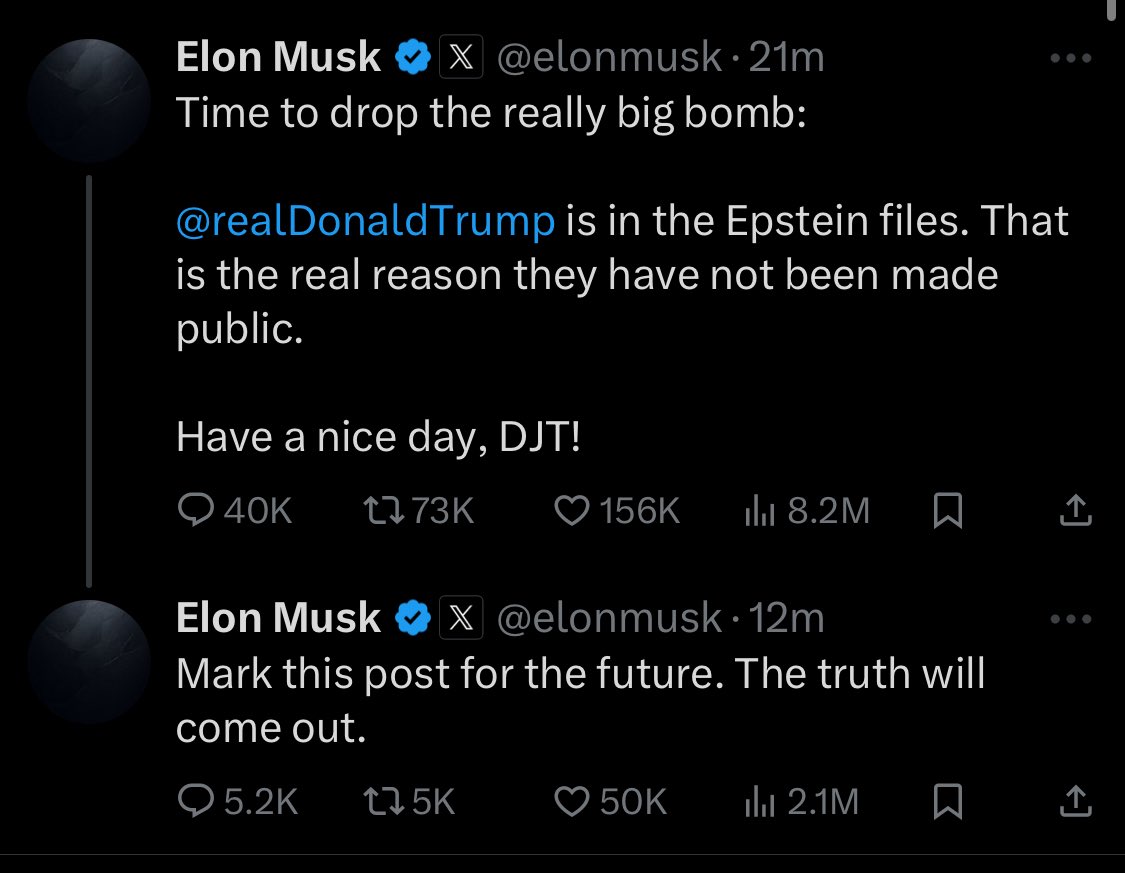 RooQC's tweet photo. Ya know, If we ALL (R and D alike) just DEMANDED the Epstein files be released, we could finally put this to bed and make sure no one in our government is a pay dough file. I think that should be in EVERYONES interests. #TrumpVsMusk #EpsteinFiles @elonmusk https://t.co/I0OaDjhIKr