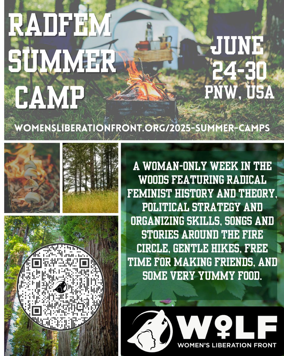 Last day to register is June 9! Come to our magical forest village for a week of radical feminism!
womensliberationfront.org/2025-summer-ca…