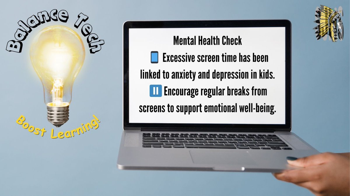 SeminoleJHStx's tweet image. Balance Tech, Boost Learning!
📱 Excessive screen time has been linked to anxiety and depression in kids.
⏸️ Encourage regular breaks from screens to support emotional well-being.
#TechBalance #StudentWellbeing