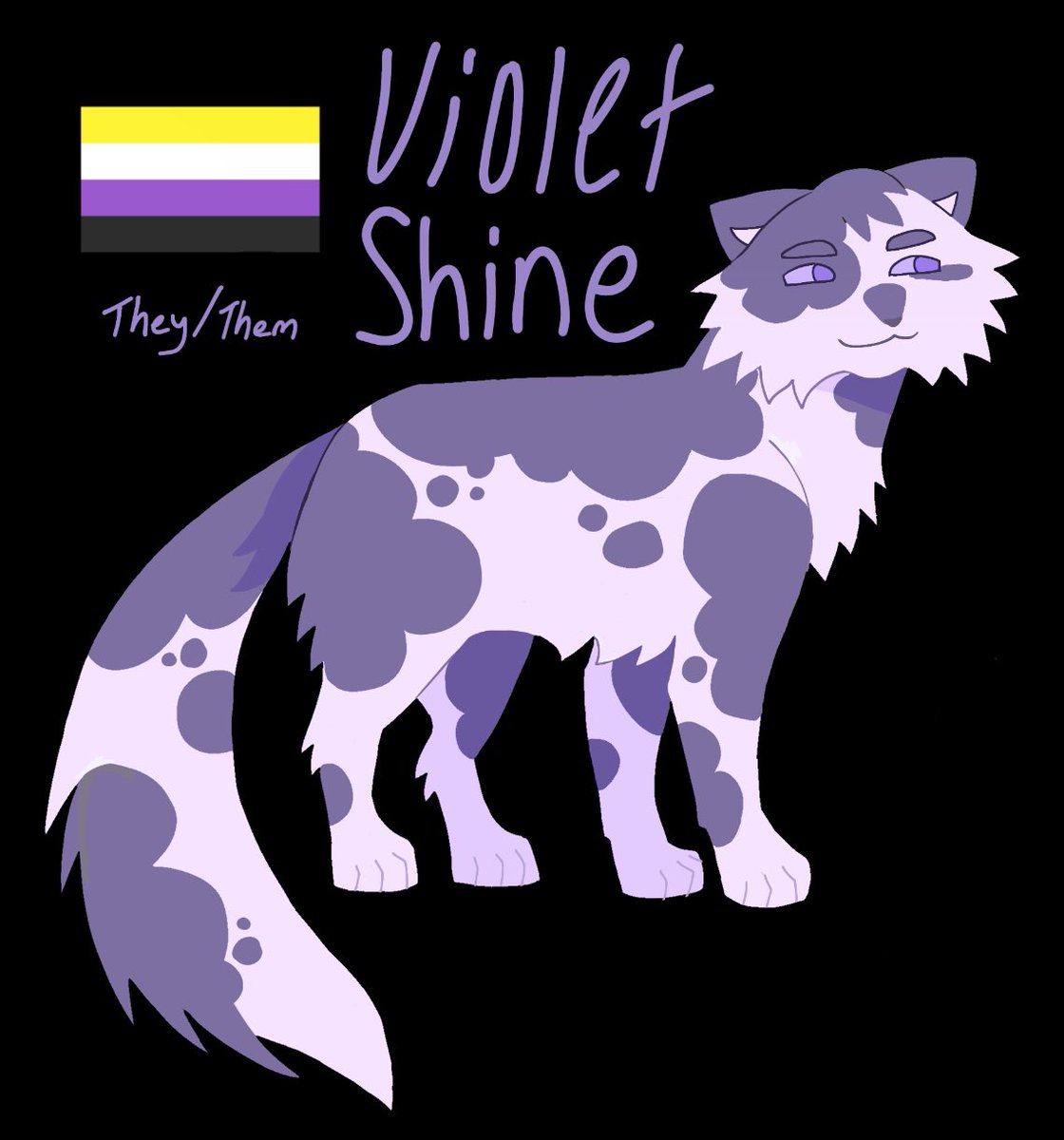 Smoked_Catnip's tweet image. Day 6: Nonbinary VioletShine!! Not much to say abt them I think their name is pretty #warriorcats #warriorcatsdesign #violetshine #PrideMonth #warriors