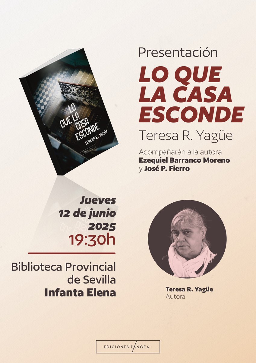 Biblioteca Sevilla (@bibsevilla) on Twitter photo El jueves próximo un nuevo encuentro con autor. En este caso Teresa R. Yagüe nos presenta "Lo que la casa esconde".
<a href="/bibsevilla/">Biblioteca Sevilla</a>
<a href="/CulturaAND/">Cultura Junta de Andalucía</a>
<a href="/edicionespangea/">Ediciones Pangea</a> El jueves próximo un nuevo encuentro con autor. En este caso Teresa R. Yagüe nos presenta "Lo que la casa esconde".
<a href="/bibsevilla/">Biblioteca Sevilla</a>
<a href="/CulturaAND/">Cultura Junta de Andalucía</a>
<a href="/edicionespangea/">Ediciones Pangea</a>