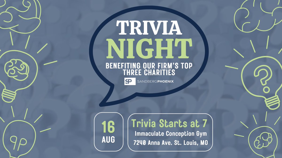 📢 Save the date! Sandberg Phoenix’s Annual Trivia Night is Aug. 16 🎉 Join us in supporting <a href="/S4S_STL/">Songs4Soldiers</a>, <a href="/DogsForOurBrave/">Dogs For Our Brave</a>, &amp; Legal Aid of Western Missouri.
Sponsorships &amp; tables available now! For more info reach out to Steve Walsh at swalsh@sandbergphoenix.com