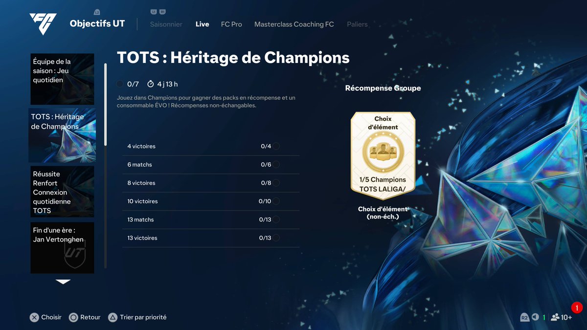 🚨Objectifs en Finales Fut Champions 

▫️Jouer 2 matchs = 1/3 93+ MLS/RSL
▫️Jouer 6 matchs = 1/3 93+ SA/NWSL
▫️Jouer 13 matchs = 1/5 93+ PL/WSL
▫️Gagner 4 matchs = 1/3 93+ L1/L1F
▫️Gagner 8 matchs = 1/3 93+ BL/GPFBL
▫️Gagner 10 matchs = 1/3 93+ Liga/Liga F
▫️Gagner 13 matchs =