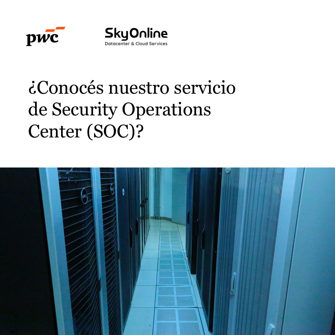 💻En un entorno donde las amenazas cibernéticas son cada vez más complejas, junto a SkyOnline ofrecemos nuestro servicio 𝗦𝗲𝗰𝘂𝗿𝗶𝘁𝘆 𝗢𝗽𝗲𝗿𝗮𝘁𝗶𝗼𝗻𝘀 𝗖𝗲𝗻𝘁𝗲𝗿 (𝗦𝗢𝗖) brindando soluciones avanzadas para proteger a tu organización. 

✔️Contamos con monitoreo continuo