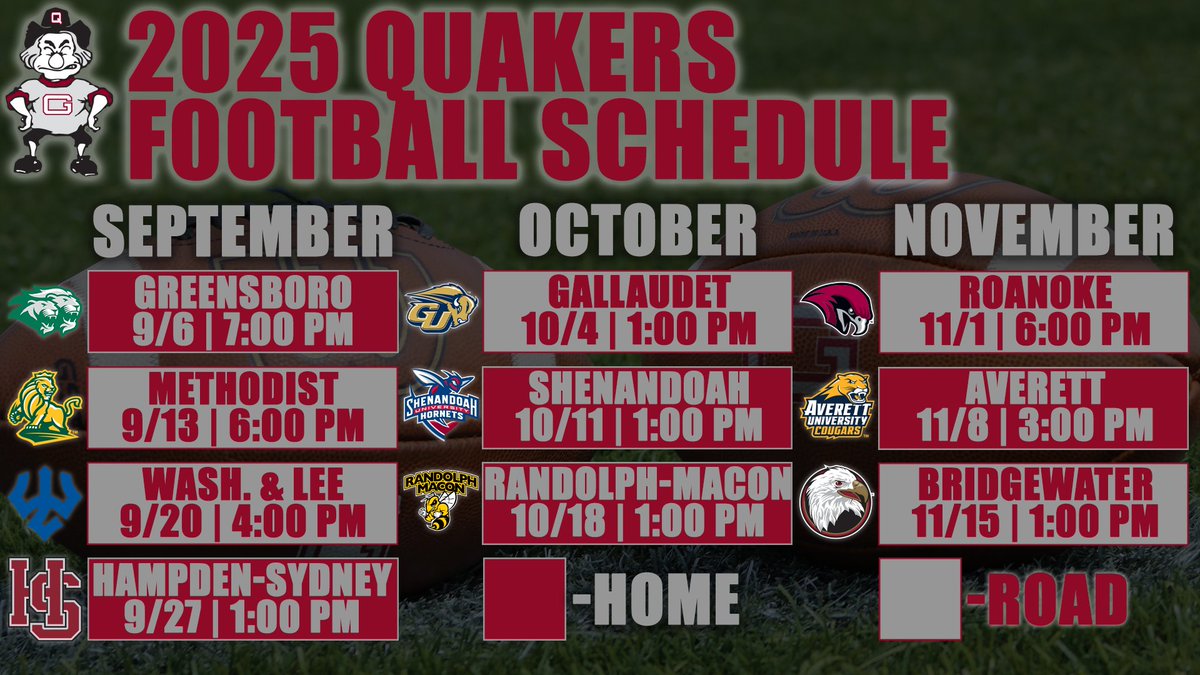 Guilford Athletics (@goquakers) on Twitter photo SCHEDULE RELEASE | <a href="/GuilfordFB/">Guilford College Football</a> Releases 2025 Slate of Games
Quakers to host five home games, beginning with Soup Bowl on September 6th
๐ฐ: bit.ly/3HIDFW5
๐
: bit.ly/3ZVuSGD
๐จ๏ธ: bit.ly/4koS1cM
#GoQuakes SCHEDULE RELEASE | <a href="/GuilfordFB/">Guilford College Football</a> Releases 2025 Slate of Games
Quakers to host five home games, beginning with Soup Bowl on September 6th
๐ฐ: bit.ly/3HIDFW5
๐
: bit.ly/3ZVuSGD
๐จ๏ธ: bit.ly/4koS1cM
#GoQuakes