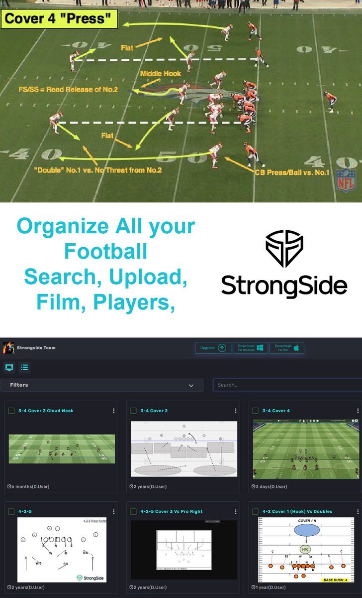 Strongside helps teach players by helping coaches save time
Manage your entire playbook and film 
Search videos, pictures, plays and players