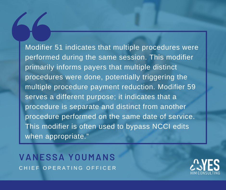 YesHIMconsult's tweet photo. ASK AN EXPERT: When do you use #CPT Modifier 51 vs. 59?

Vanessa Youmans, COO of YES, dives into the usages of both modifiers and best practices: https://t.co/zadjXye6CV

#YESHIMConsulting #MedicalCoding #CPTModifiers #HealthcareRCM #Modifier51 #Modifier59 https://t.co/8mU3lcWC6d