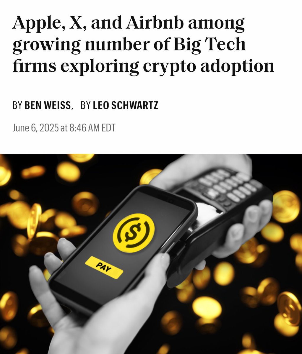 💥JUST IN: Apple, 𝕏, and Airbnb and other Big Tech firms exploring crypto adoption logo