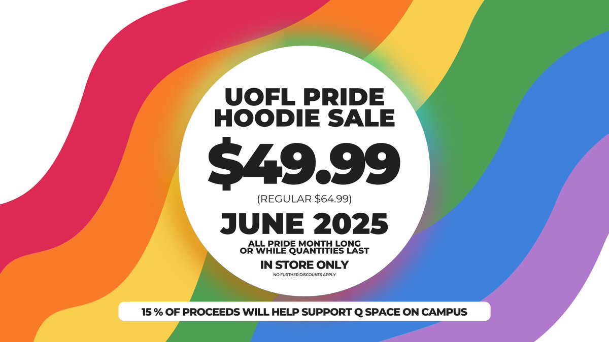 University of Lethbridge Bookstore (@ulethbookstore) on Twitter photo Happy Pride Month! ππ
Celebrate with a UofL Pride Hoodieβon sale all month long (or while quantities last)!
π Now just $49.99 (regular $64.99)
π 15% of proceeds go to support Q Space on campus
Grab yours at the <a href="/ulethbridge/">ULethbridge</a> Bookstore during Pride Month! π³οΈβππ³οΈββ§οΈ Happy Pride Month! ππ
Celebrate with a UofL Pride Hoodieβon sale all month long (or while quantities last)!
π Now just $49.99 (regular $64.99)
π 15% of proceeds go to support Q Space on campus
Grab yours at the <a href="/ulethbridge/">ULethbridge</a> Bookstore during Pride Month! π³οΈβππ³οΈββ§οΈ