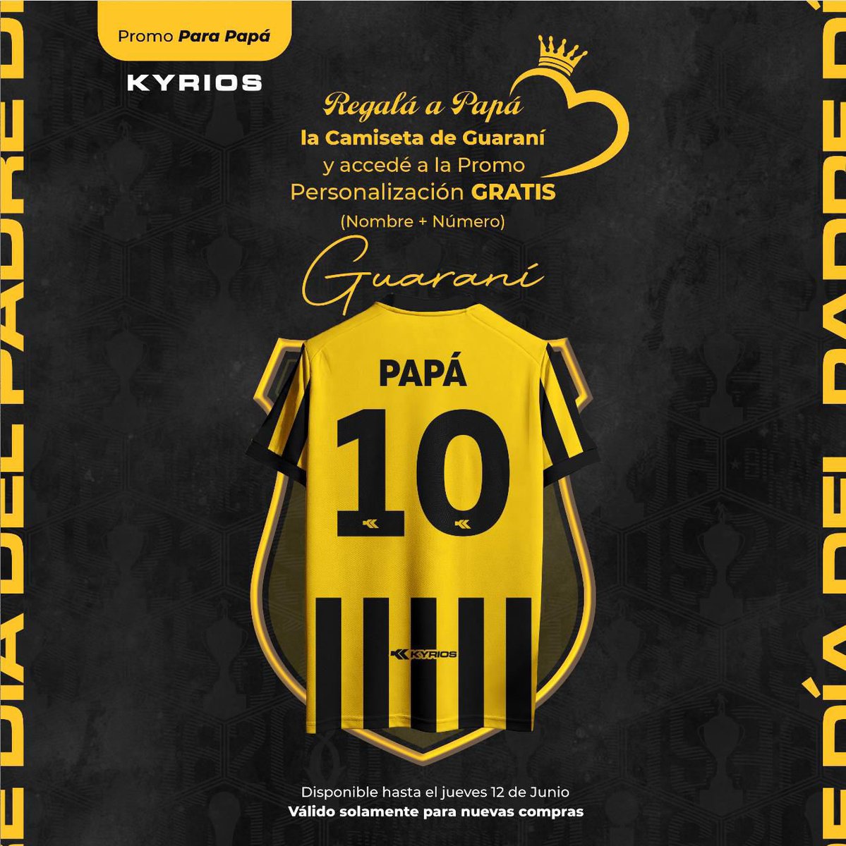 Promo día del Padre en <a href="/kyriospy/">Kyrios</a> 

Con la compra de la camiseta oficial el nombre y número de papa va totalmente gratis. 

<a href="/ClubGuarani/">Club Guarani</a> #GuaraniStore

Valida hasta el jueves 12/06