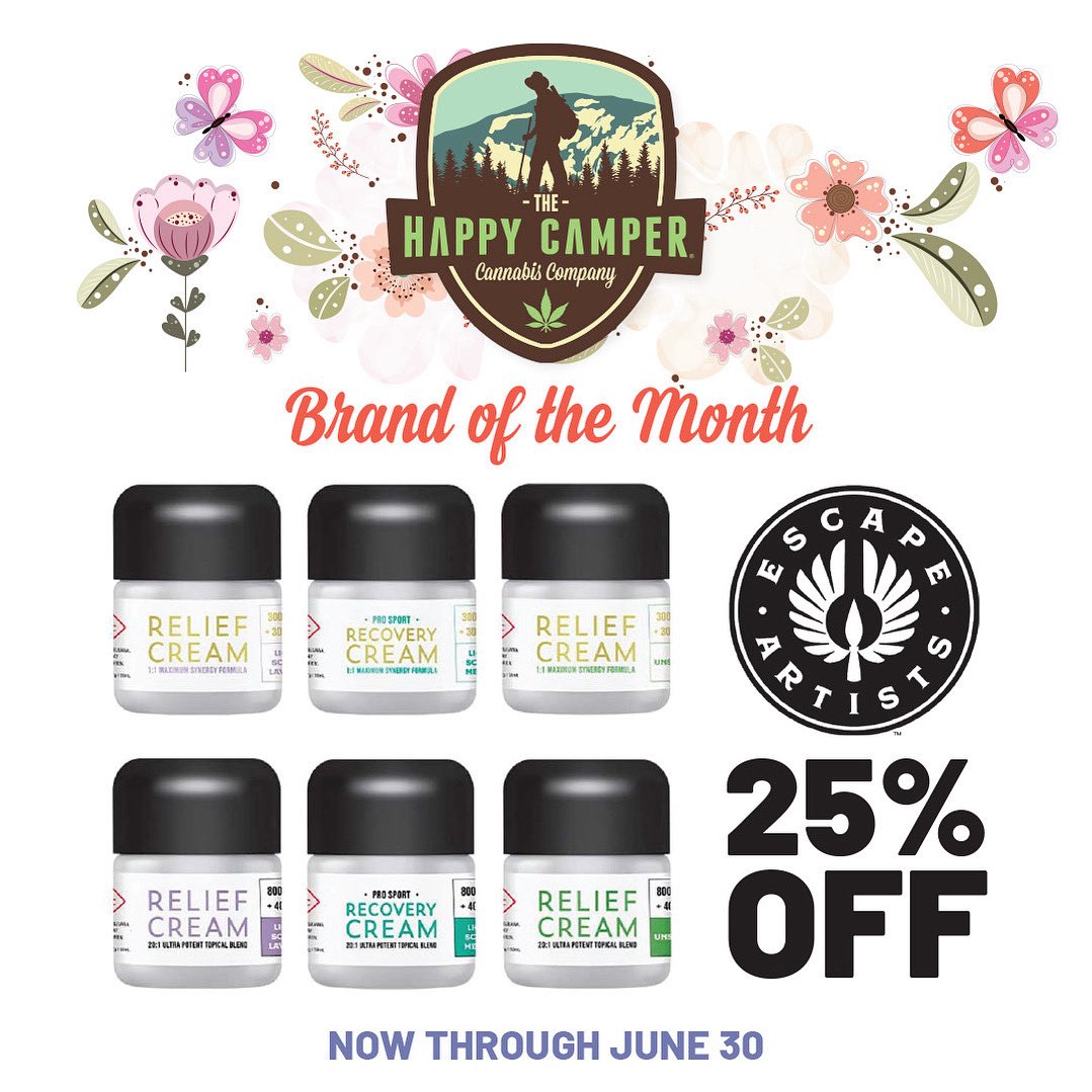 THCbailey's tweet photo. Meet another Brand of the Month: Escape Artist  💆‍♀️🌿
Escape Artists is all about comfort and calm — their soothing topicals are designed to support everyday recovery and help bring balance when you need it most.

We’re spotlighting them all month long at The Happy Camper ✨ https://t.co/OLKp8OOQgx