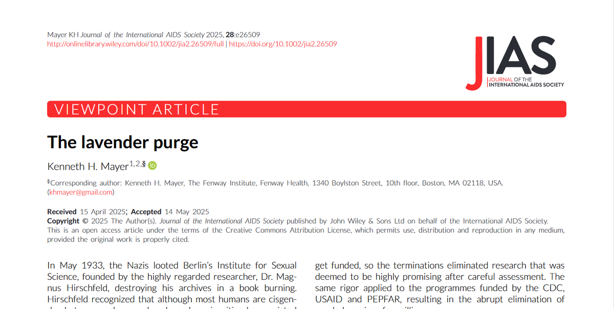 📰#JIAS co-Editor-in-Chief Kenneth H. Mayer has authored a new viewpoint, detailing the consequences of U.S funding cuts that disproportionately affect #HIV research and programmes serving sexual- and gender-minority communities.

Read it here: bit.ly/4kyg3Sa
