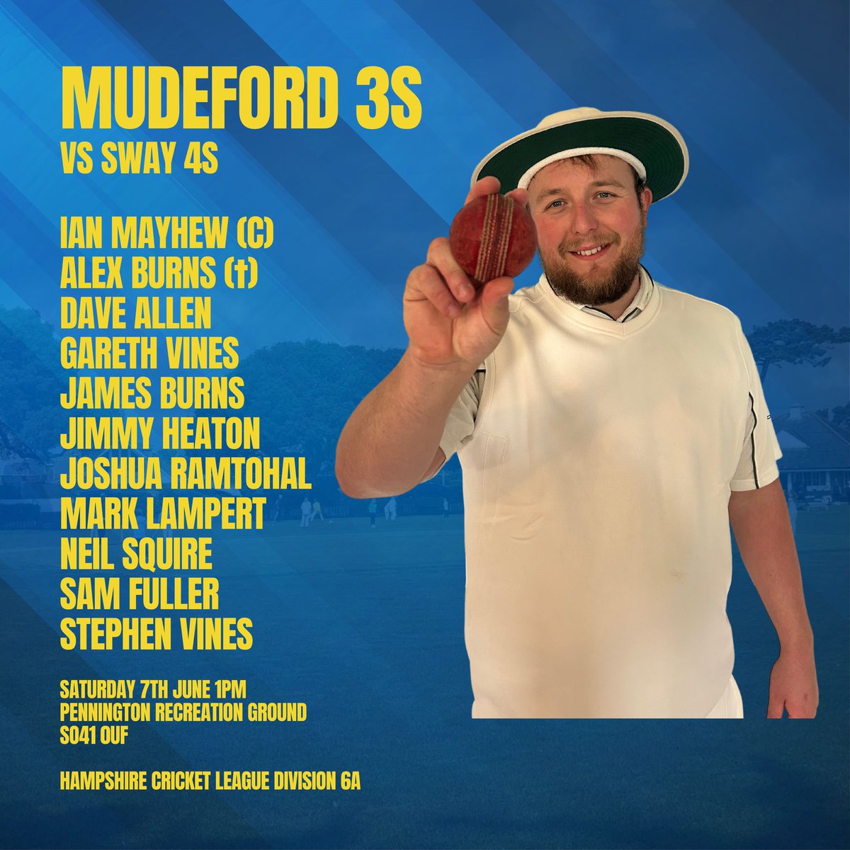 🚨 TEAM NEWS 🚨

Mudeford 1st XI vs Bournemouth 3rd XI
Suttoners 2nd XI vs Mudeford 2nd XI
Sway 4th XI vs Mudeford 3rd XI

All matches start at 1pm

#cricket #cricketclub
#cricketlovers #crickettraining #local #localcricket #mudeford #UpTheMuddies #Seasiders